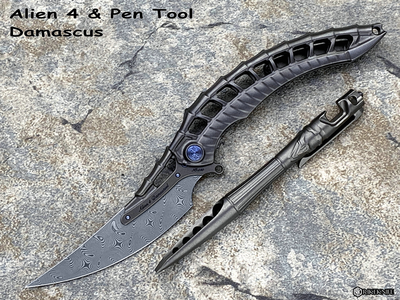 Rike Knife Alien4 异形4 大马士革刃 钛合金柄 可替换刀片 鱼鳍快开 波斯刃型 战术折刀&战术笔 套装（现货）
